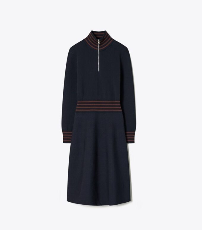 A-Line Turtleneck Zip Dress