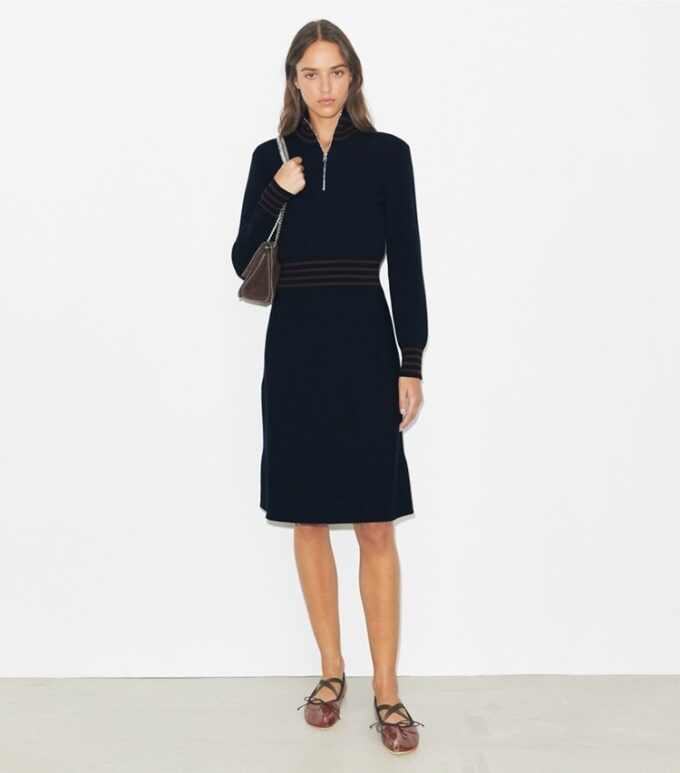 A-Line Turtleneck Zip Dress