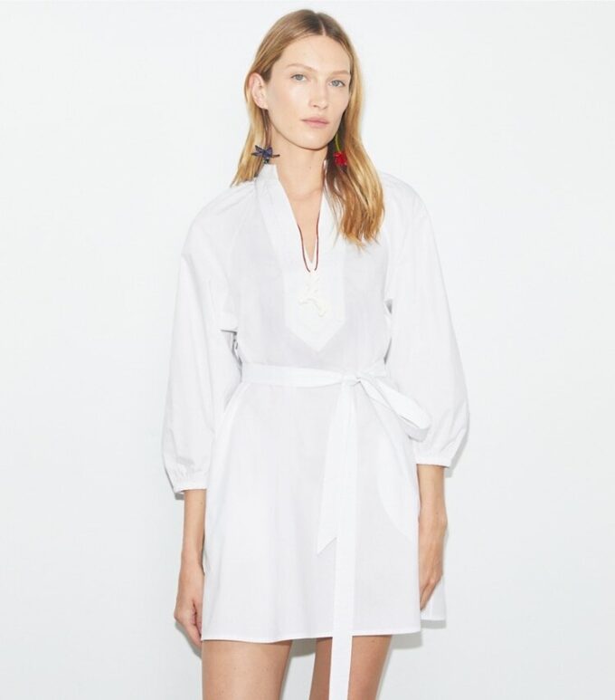 Balloon Sleeve Cotton Tunic Dress