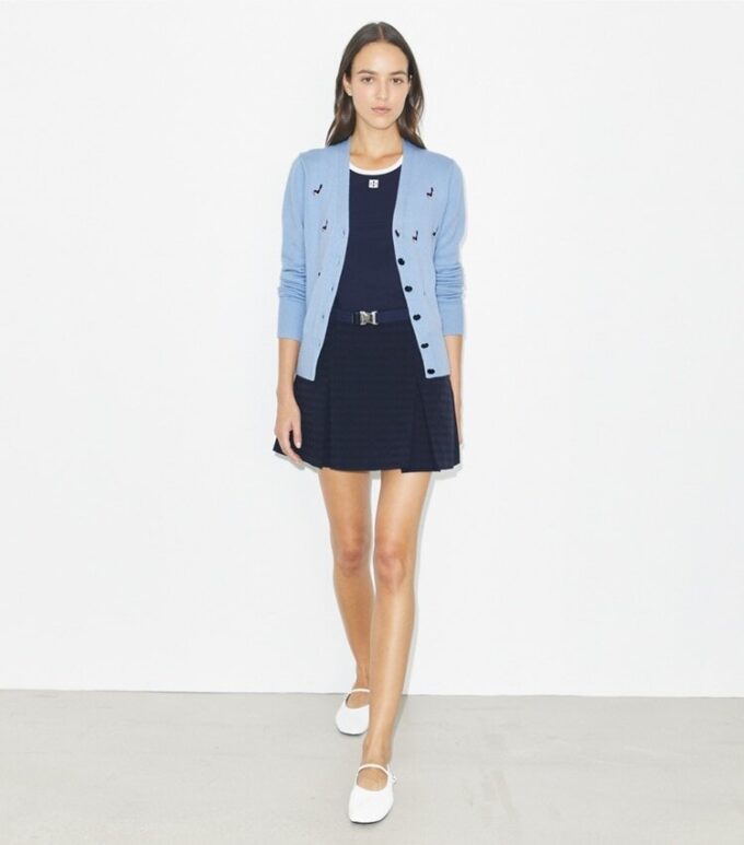 Birdie-Embroidered Cashmere Cardigan