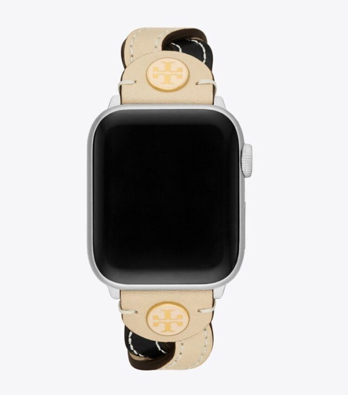 Braided Band For Apple Watch®, Cream/Black Leather, 38 Mm – 40 Mm