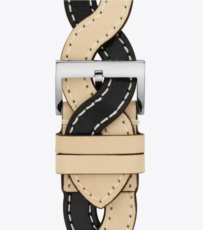 Braided Band For Apple Watch®, Cream/Black Leather, 38 Mm – 40 Mm