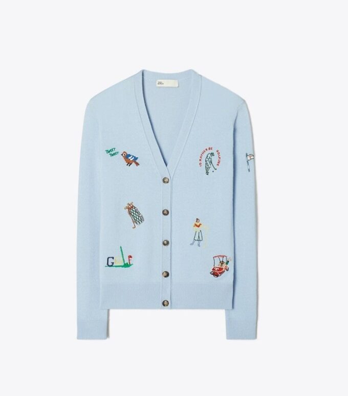 Cashmere Embroidered Golf Cardigan