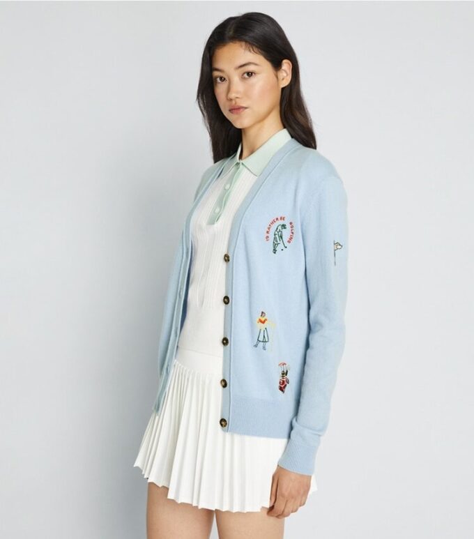 Cashmere Embroidered Golf Cardigan