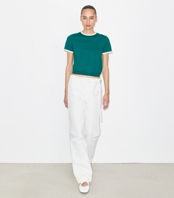 Contrast-Trim Short-Sleeve Sweater
