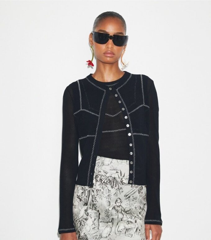 Cotton And Nylon Mesh Cardigan