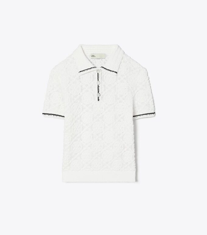 Cotton Logo Lace Polo Top
