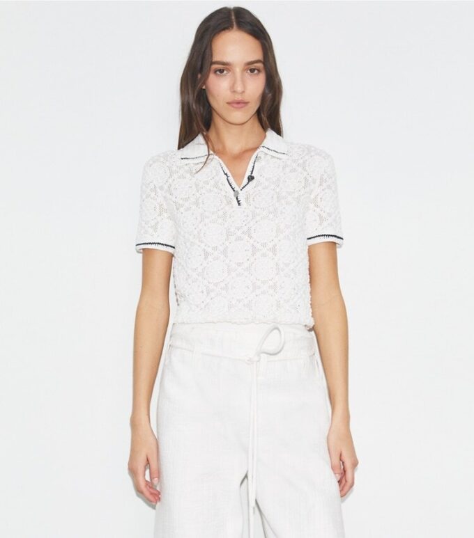 Cotton Logo Lace Polo Top