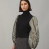 Crinkle Stripe Lamé Sleeve Sweater