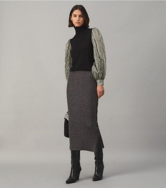 Crinkle Stripe Lamé Sleeve Sweater