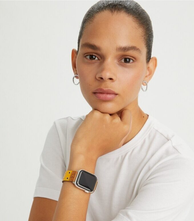 Double Rivets Band For Apple Watch®, Yellow Leather