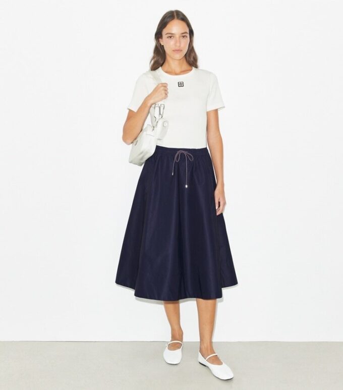 Drawstring Nylon Midi Skirt Drawstring Nylon Midi Skirt