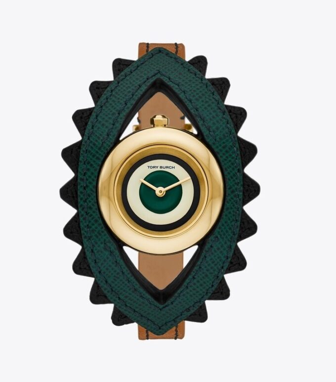Evil Eye Bangle Watch, Luggage Leather/Green, 27 Mm Evil Eye Bangle Watch, Luggage Leather/Green, 27 Mm