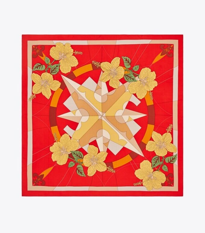 Floral Compass Silk Square Scarf