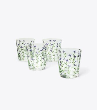 Jolie Fleur Double Old Fashioned Glass, Set Of 4