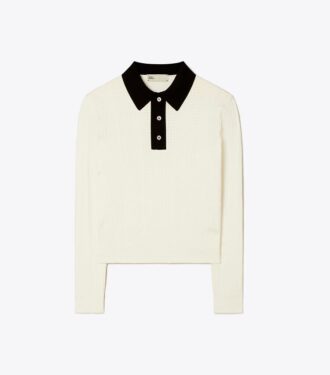 Long-Sleeve Cotton Pointelle Polo