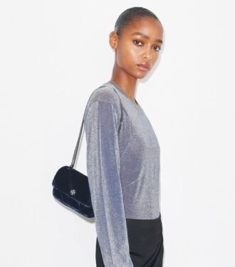 Mini Kira Diamond Quilt Velvet Pavé Flap Bag