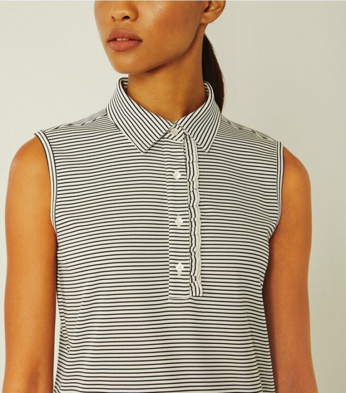 Performance Striped Sleeveless Ruffle Polo
