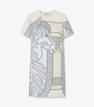 Printed Silk Front T-Shirt Dress Printed Silk Front T-Shirt Dress