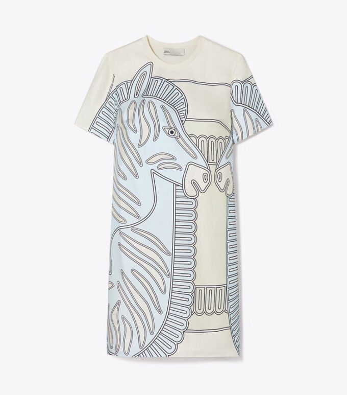 Printed Silk Front T-Shirt Dress Printed Silk Front T-Shirt Dress