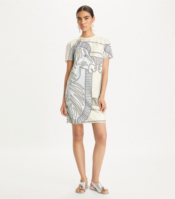Printed Silk Front T-Shirt Dress Printed Silk Front T-Shirt Dress