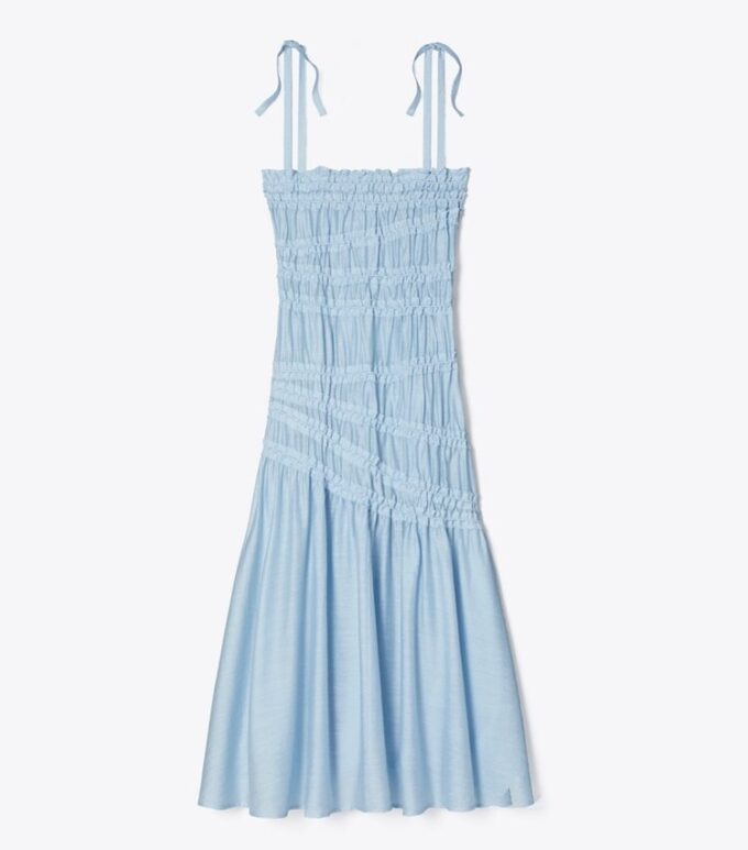 Shoulder Tie Smocked Viscose Dress Shoulder Tie Smocked Viscose Dress