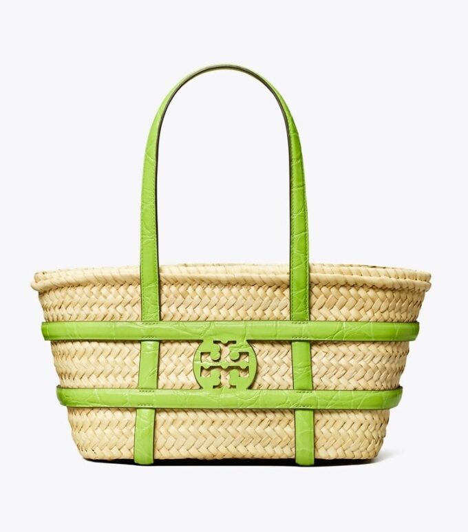 Small Ella Croc-Embossed Straw Basket
