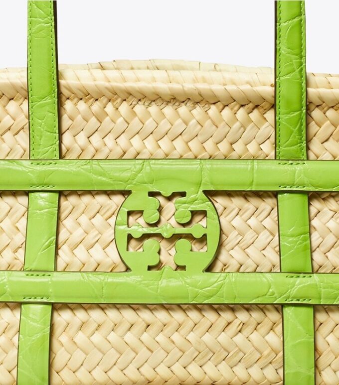 Small Ella Croc-Embossed Straw Basket