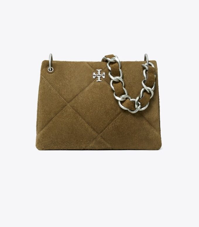 Small Kira Diamond Quilt Suede Shoulder Bag