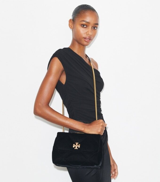 Small Kira Diamond Quilt Velvet Pavé Shoulder Bag