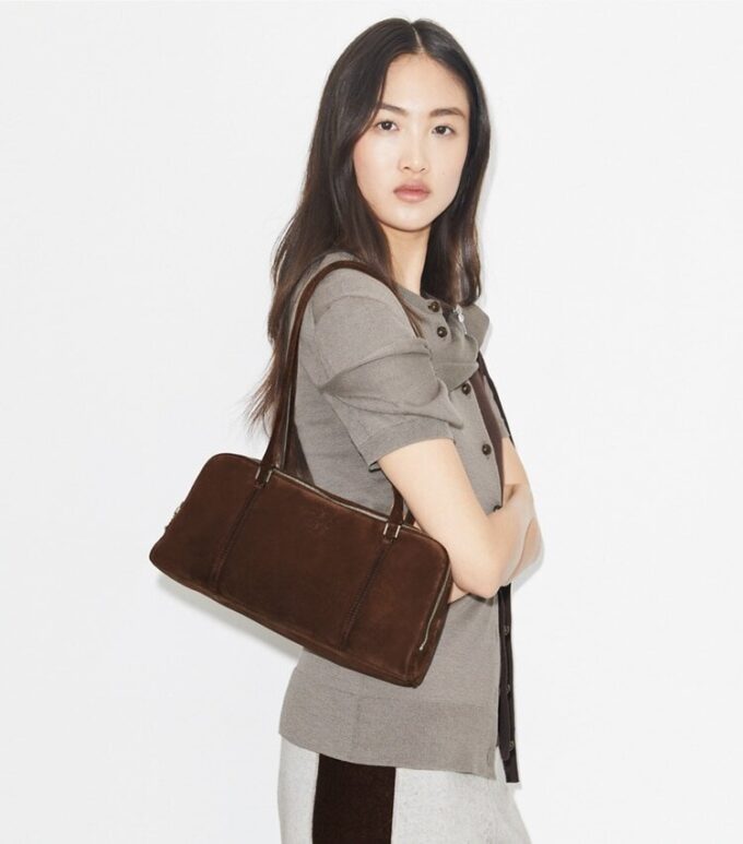 Small Marshmallow Suede Satchel