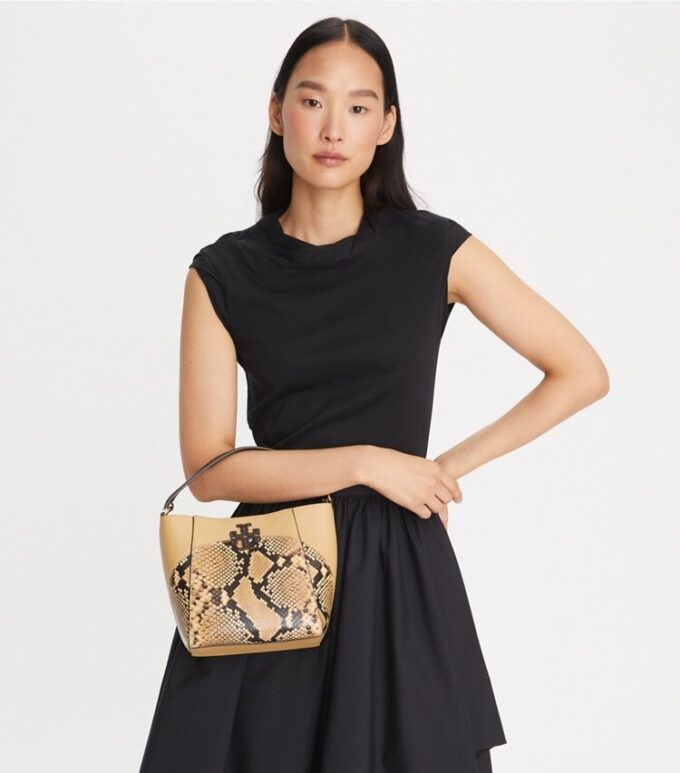 Small Mcgraw Snake Embossed Bucket Bag