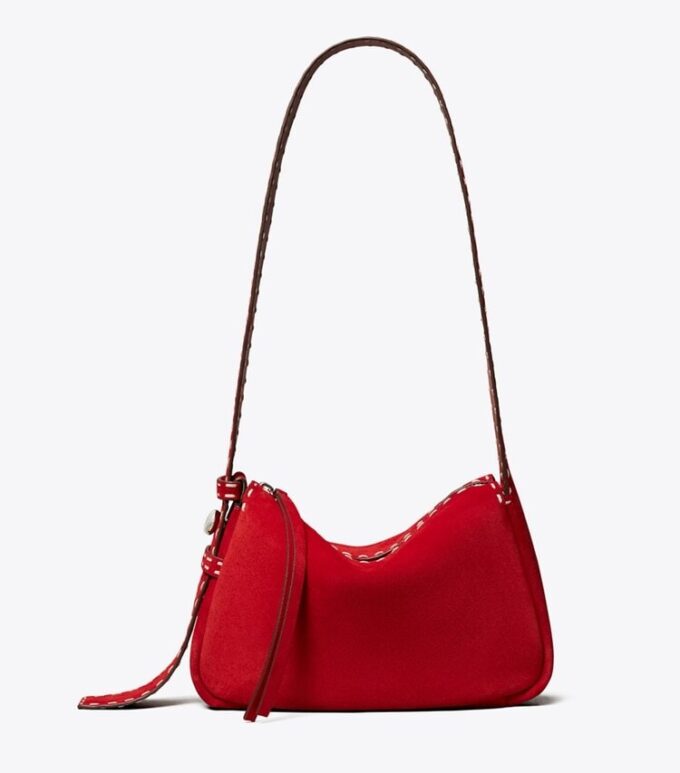 Small Romy Suede Pick Stitch Shoulder Bag