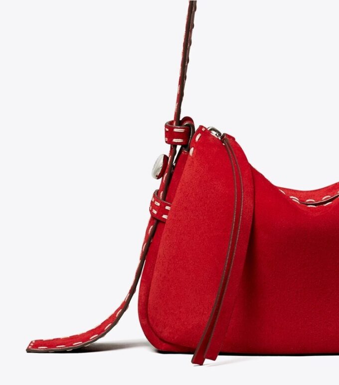 Small Romy Suede Pick Stitch Shoulder Bag
