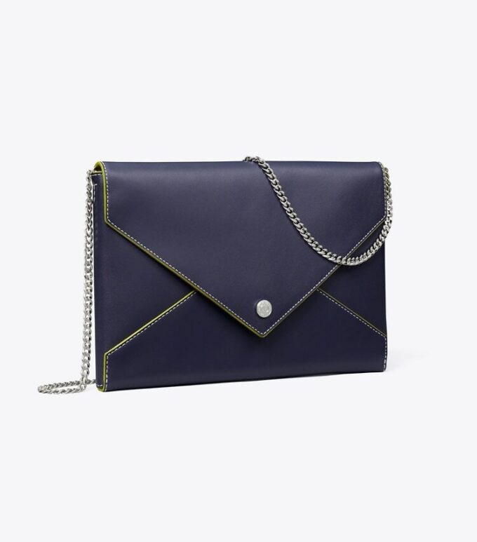 Smooth Leather Envelope Chain Pouch