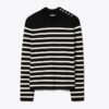 Snap Shoulder Striped Sweater