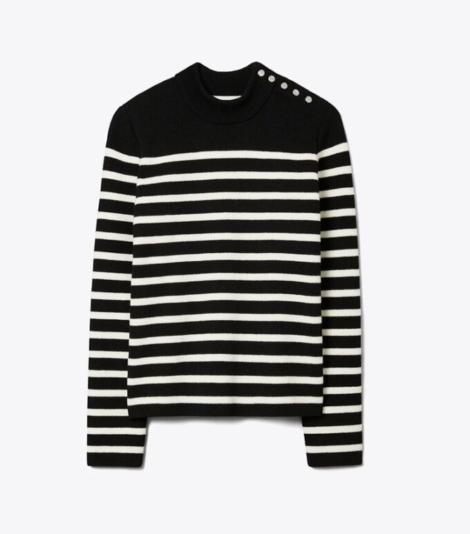 Snap Shoulder Striped Sweater