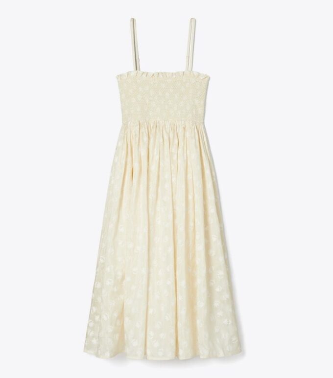 Strapless Smocked Silk Dress