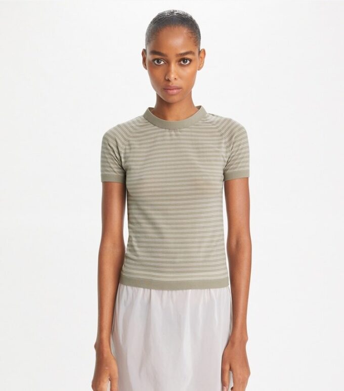 Striped Nylon Mockneck Striped Nylon Mockneck