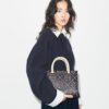 T Monogram Contrast Embossed Top-Handle Tote