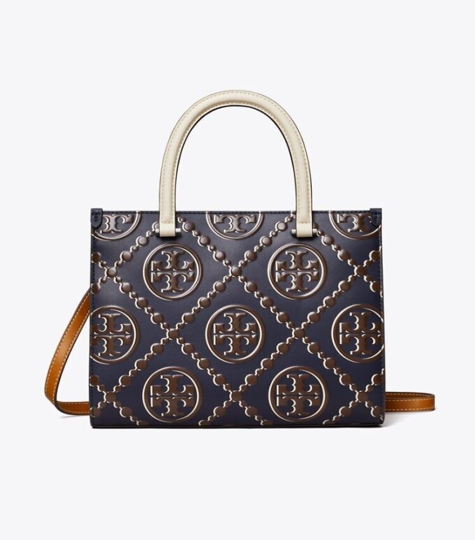 T Monogram Contrast Embossed Top-Handle Tote
