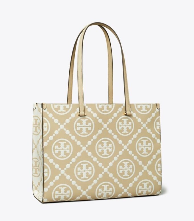 T Monogram Contrast Embossed Tote
