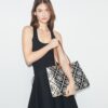 T Monogram Contrast Embossed Tote