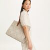 T Monogram Contrast Embossed Tote