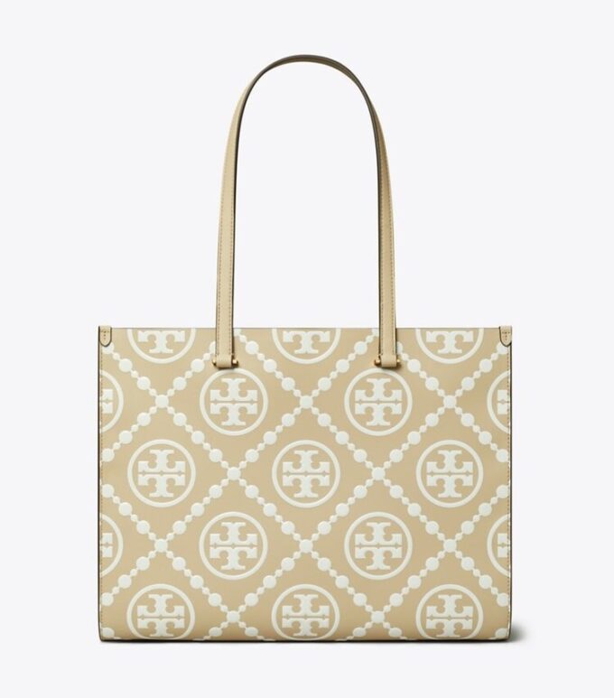 T Monogram Contrast Embossed Tote