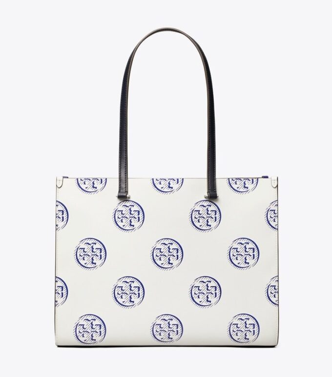 T Monogram Contrast Embossed Tote