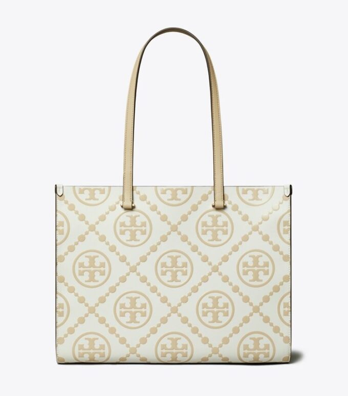 T Monogram Contrast Embossed Tote