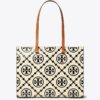 T Monogram Contrast Embossed Tote