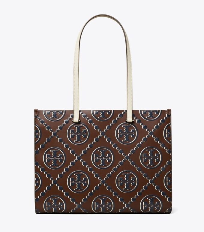 T Monogram Contrast Embossed Tote