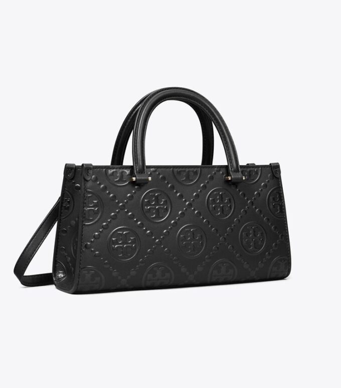T Monogram Embossed Small East-West Tote